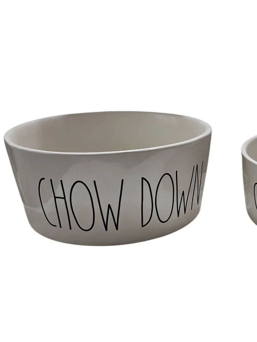 Rae Dunn Ceramic 'Chow Down' & 'Good Dog' Dog Bowls Lot Cream & Black